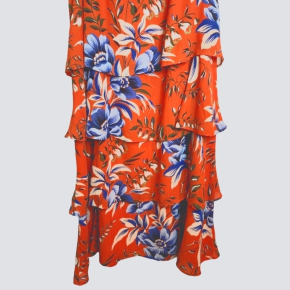 ANN TAYLOR LOFT NWT Petite Dress  Orange & Blue Floral Tiered Ruffle Key… - Picture 8 of 9
